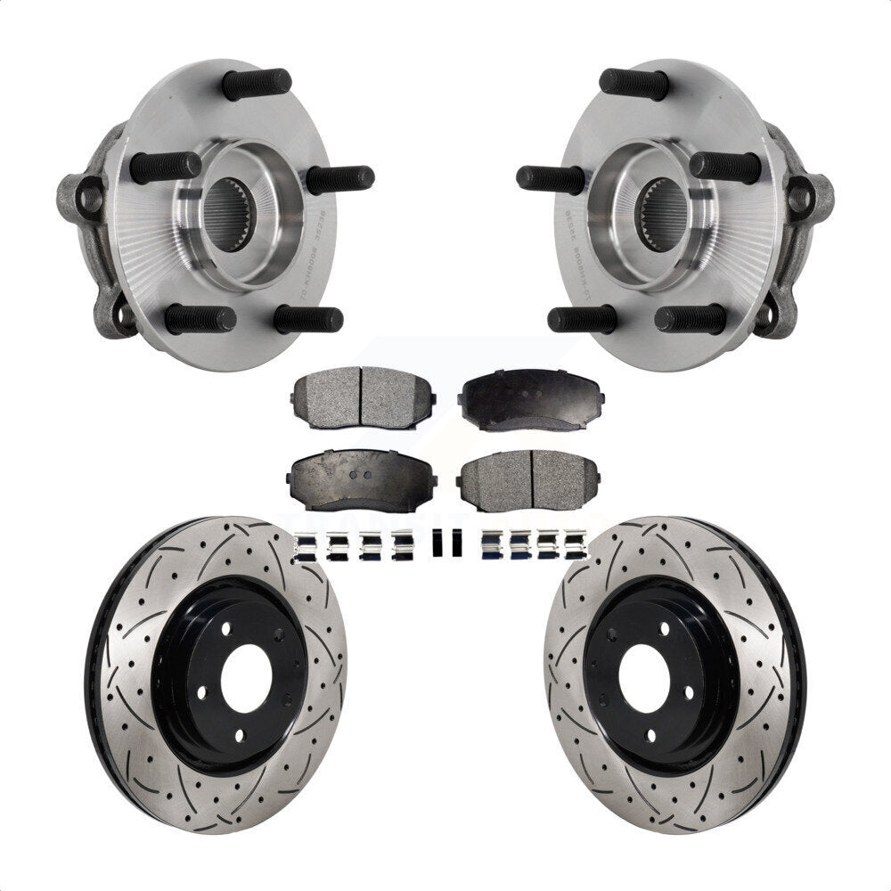 Front Hub Bearing Assembly Coated Drill Slot Brake Rotor Pad Kit For 2016-2023 Mazda CX-9 KBB-131408