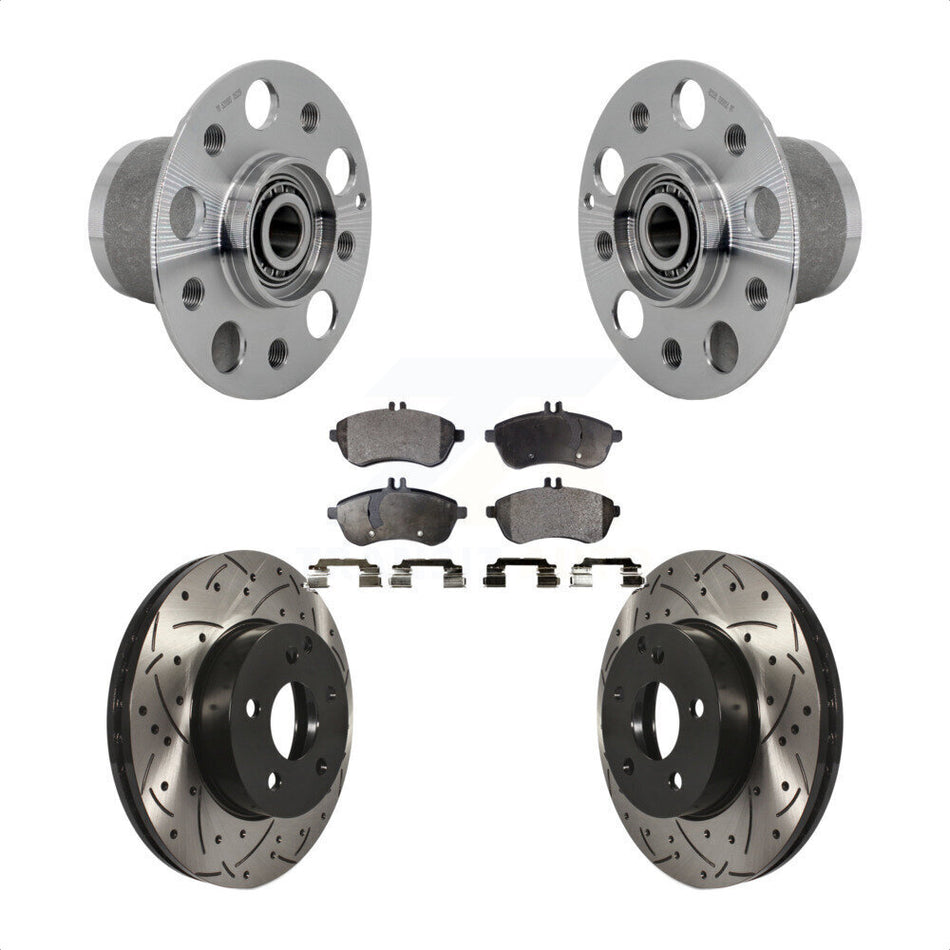 Front Hub Bearing Assembly Drilled Slot Brake Rotor & Pad Kit For Mercedes-Benz C300 C250 KBB-131411