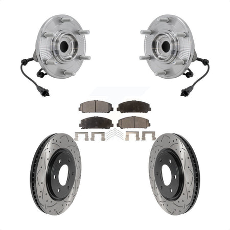 Front Hub Bearing Assembly Drill Slot Brake Rotor Pads Kit For 2017-2023 Nissan TITAN 4WD KBB-131414