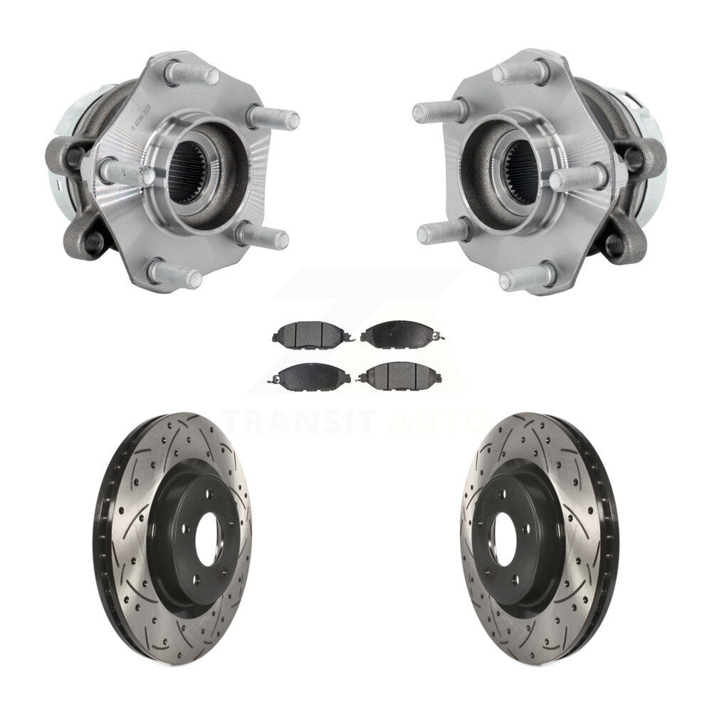 Front Hub Bearing Assembly Coated Drilled Slotted Brake Rotor & Pad Kit For Nissan Murano KBB-131421