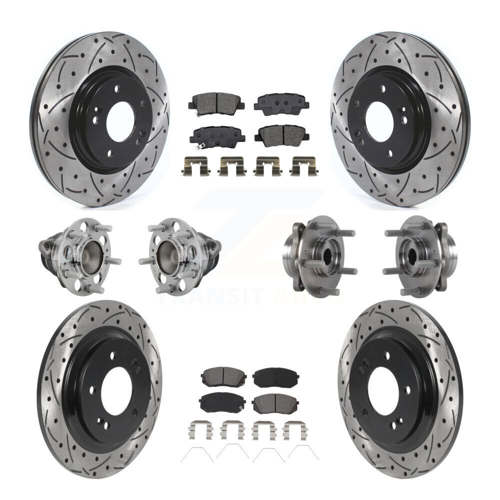 Front Rear Hub Bearing Coated Disc Brake Rotor And Pads Kit (10Pc) For Hyundai Elantra GT KBB-131425