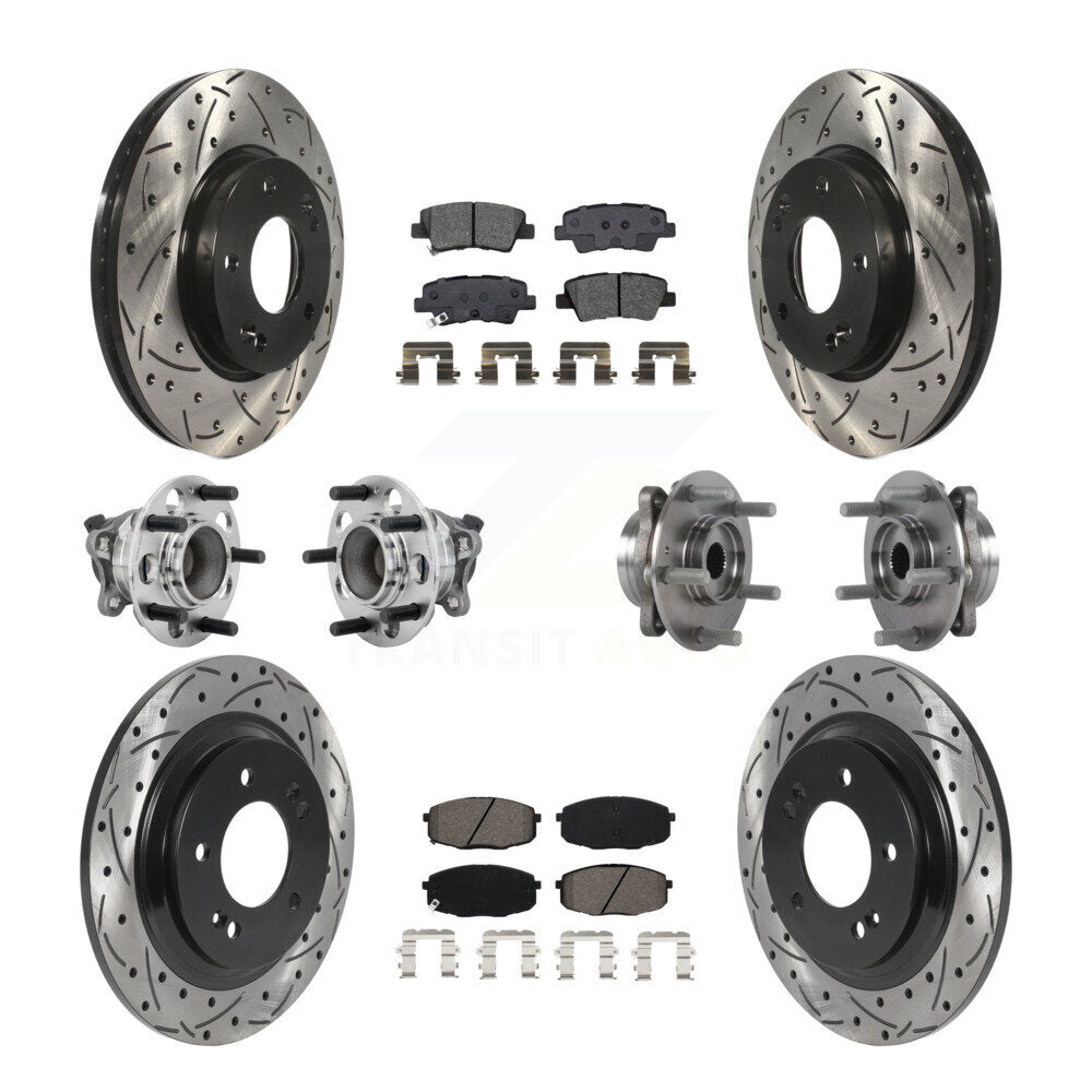 Front Rear Hub Bearing Coated Disc Brake Rotor And Pads Kit (10Pc) For Hyundai Elantra GT KBB-131427