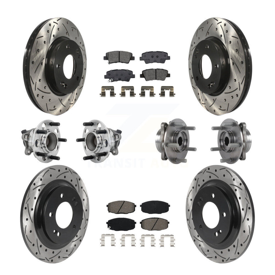 Front Rear Hub Bearing Coated Disc Brake Rotor And Pads Kit (10Pc) For Hyundai Elantra GT KBB-131427