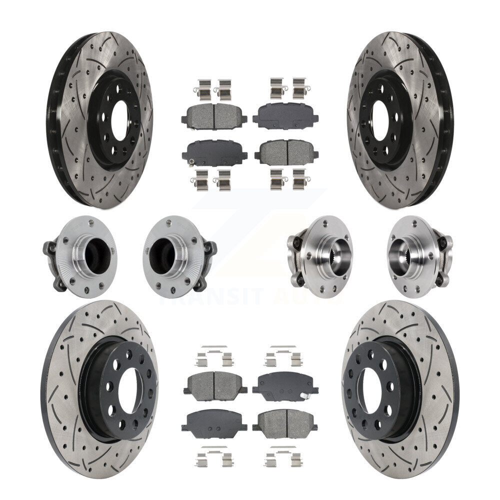 Front Rear Hub Bearings Coated Disc Brake Rotors And Pads Kit (10Pc) For Jeep Compass FWD KBB-131431