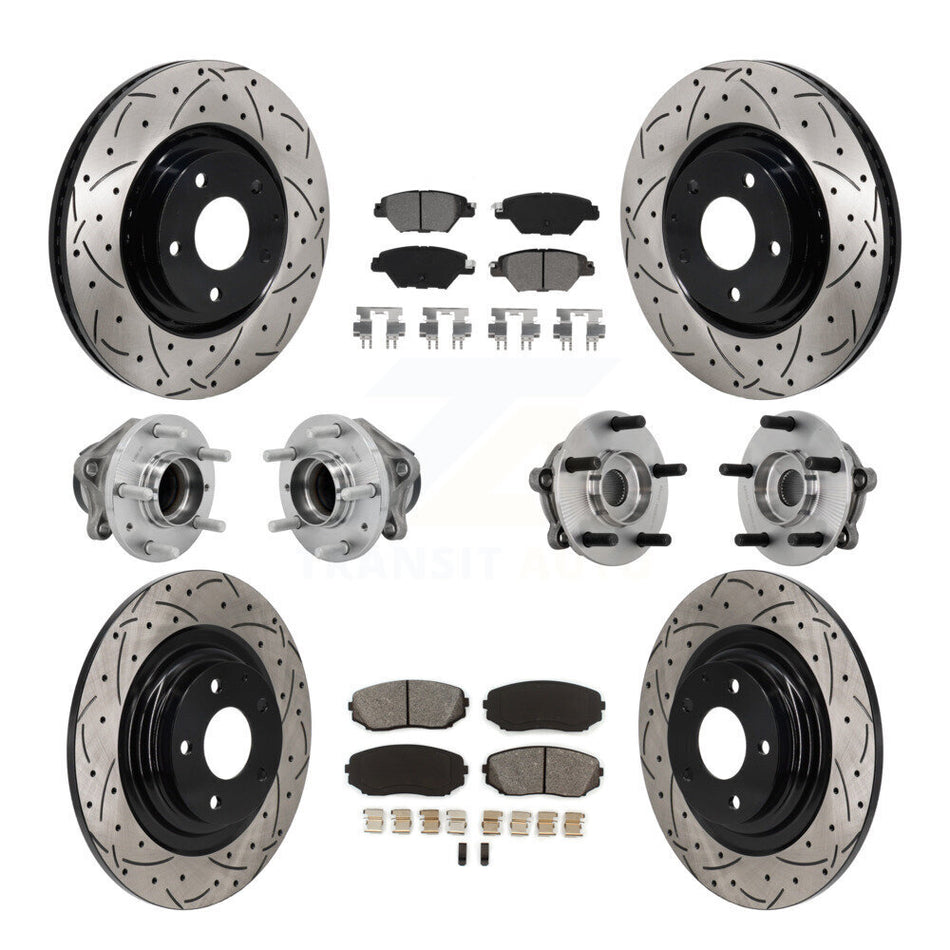 Front Rear Hub Bearing Coated Brake Rotor And Pad Kit (10Pc) For 2016-2021 Mazda CX-9 FWD KBB-131444