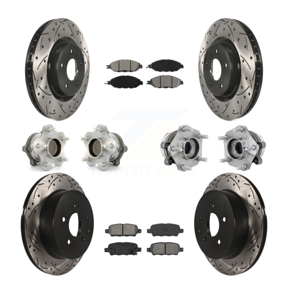 Front Rear Hub Bearing Coated Disc Brake Rotors And Pads Kit (10Pc) For Nissan Murano FWD KBB-131456