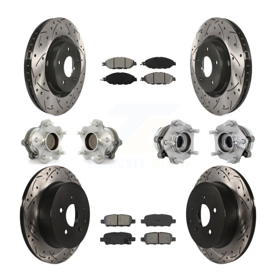 Front Rear Hub Bearing Coated Disc Brake Rotors And Pads Kit (10Pc) For Nissan Murano FWD KBB-131456