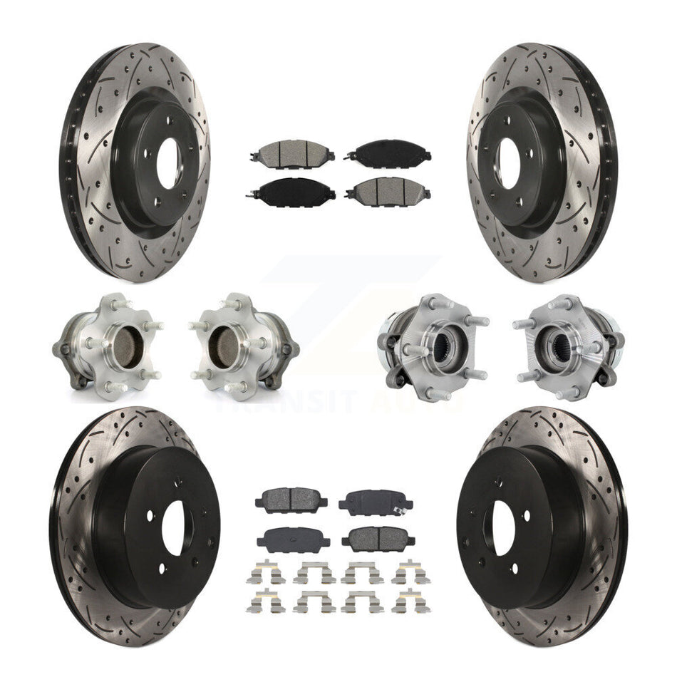 Front Rear Hub Bearing Coated Disc Brake Rotors And Pads Kit (10Pc) For Nissan Murano FWD KBB-131456