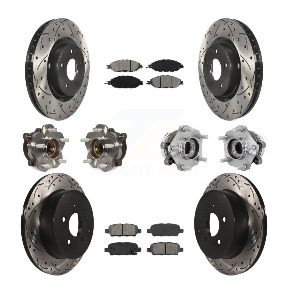 Front Rear Hub Bearing Coated Disc Brake Rotors And Pads Kit (10Pc) For Nissan Murano AWD KBB-131457