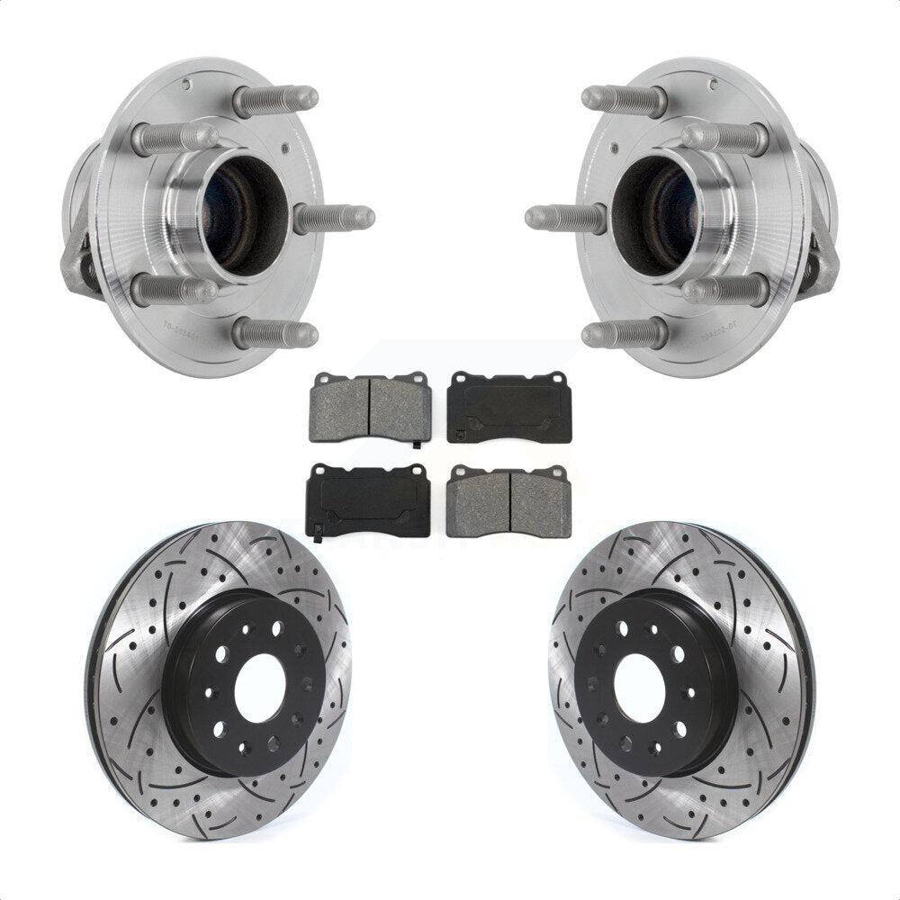 Front Hub Bearing Drilled Slot Brake Rotor Pads Kit For Chevrolet Camaro Cadillac CTS CT6 KBB-131464