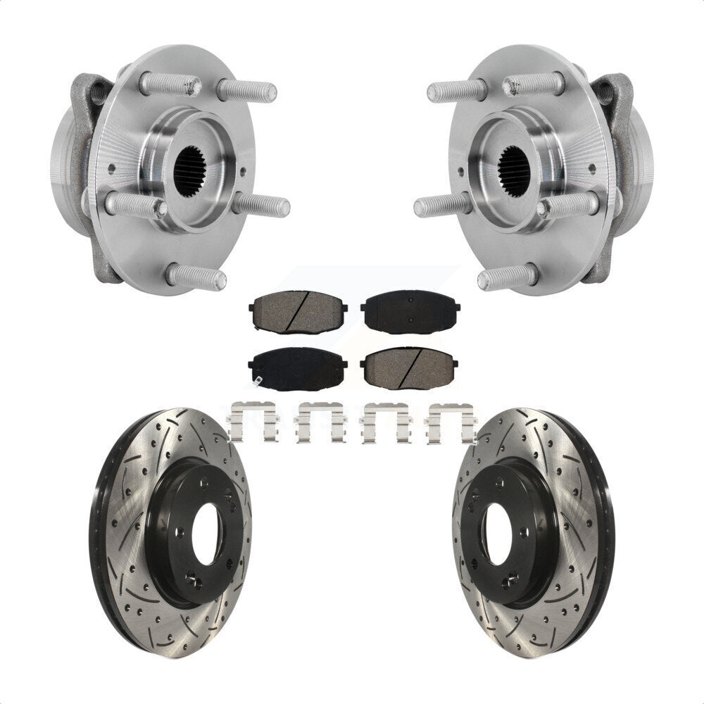Front Hub Bearing Assembly Drilled Slot Brake Rotor & Pad Kit For Hyundai Kona Kia Seltos KBB-131471