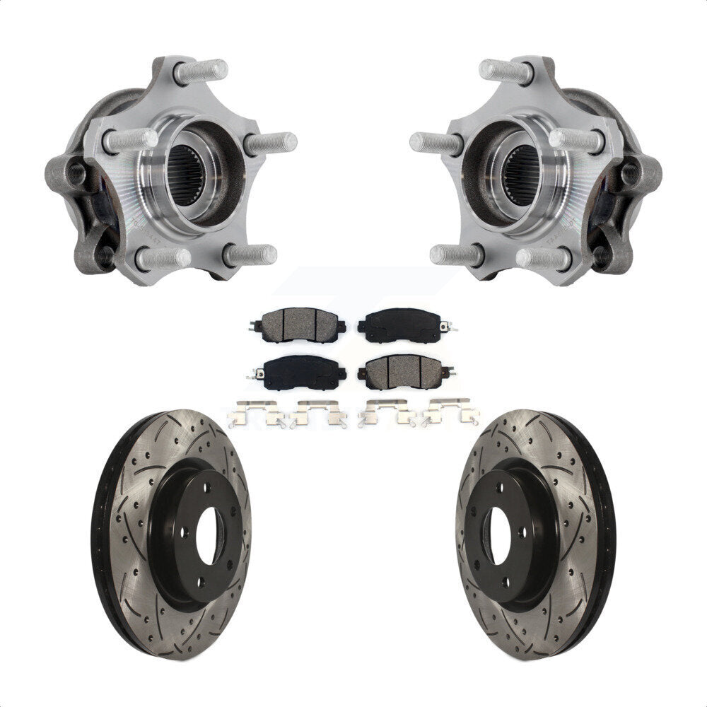 Front Hub Bearing Assembly Drilled Slot Brake Rotor & Pad Kit For 2019-2023 Nissan Altima KBB-131474