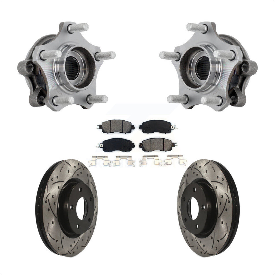 Front Hub Bearing Assembly Drilled Slot Brake Rotor & Pad Kit For 2019-2023 Nissan Altima KBB-131474