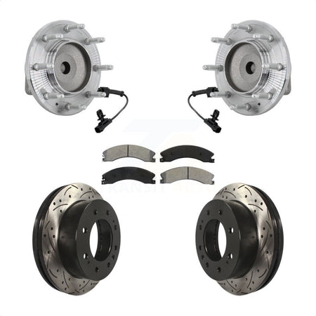 Front Hub Bearing Drilled Slot Brake Rotor Pads Kit For GMC Chevrolet Sierra 2500 HD 3500 KBB-131475