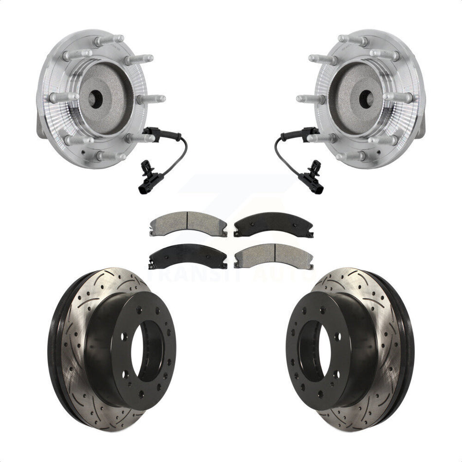Front Hub Bearing Drilled Slot Brake Rotor Pads Kit For GMC Chevrolet Sierra 2500 HD 3500 KBB-131475