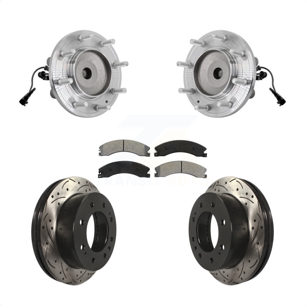 Front Hub Bearing Drilled Slot Brake Rotor & Pad Kit For GMC Sierra 3500 HD Chevrolet RWD KBB-131476