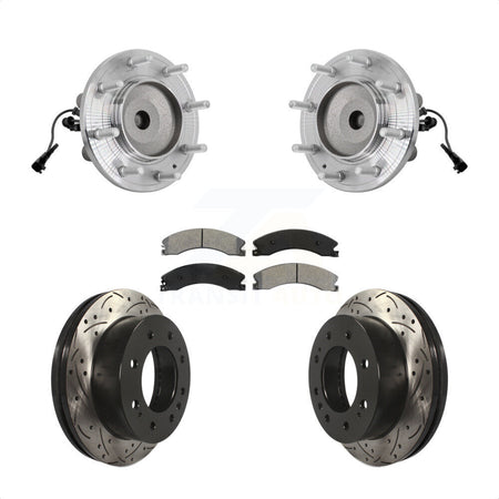 Front Hub Bearing Drilled Slot Brake Rotor & Pad Kit For GMC Sierra 3500 HD Chevrolet RWD KBB-131476