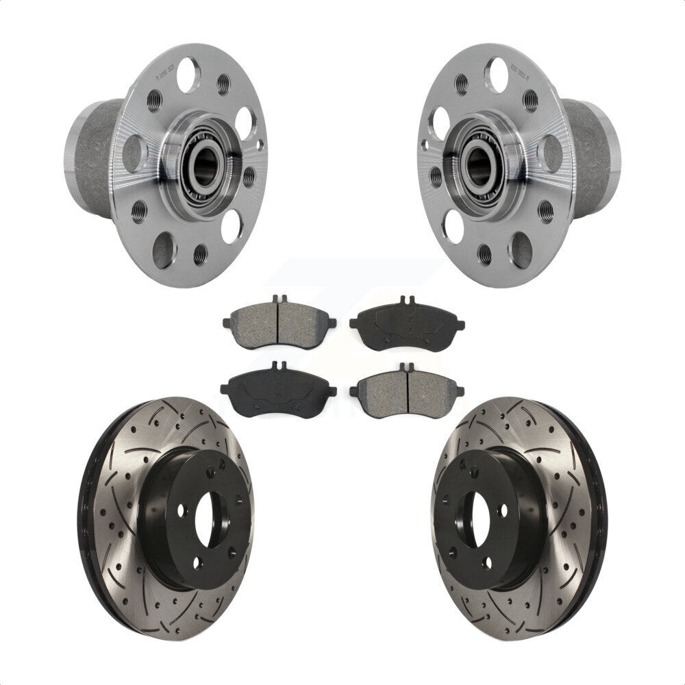 Front Hub Bearing Assembly Drilled Slot Brake Rotor & Pad Kit For Mercedes-Benz C300 C250 KBB-131478