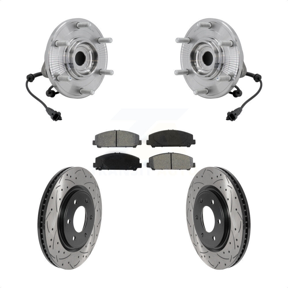 Front Hub Bearing Assembly Drill Slot Brake Rotor Pads Kit For 2017-2023 Nissan TITAN 4WD KBB-131479