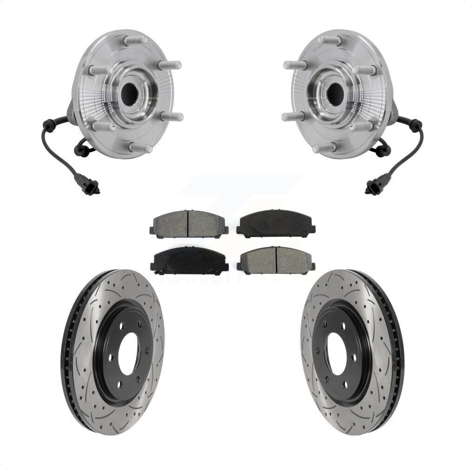 Front Hub Bearing Assembly Drill Slot Brake Rotor Pads Kit For 2017-2023 Nissan TITAN 4WD KBB-131479
