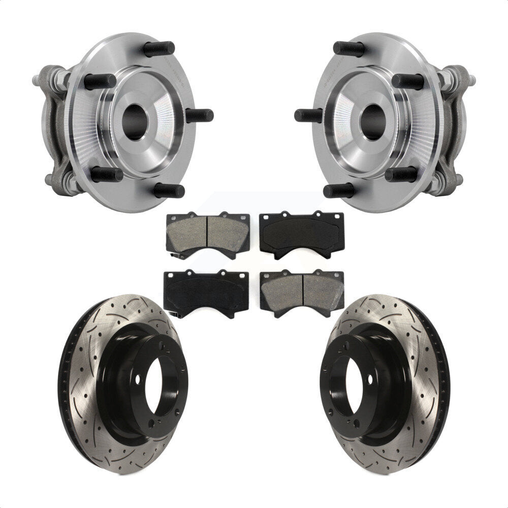 Front Hub Bearing Assembly Drilled Slot Brake Rotor Pad Kit For Toyota Tundra Sequoia RWD KBB-131480