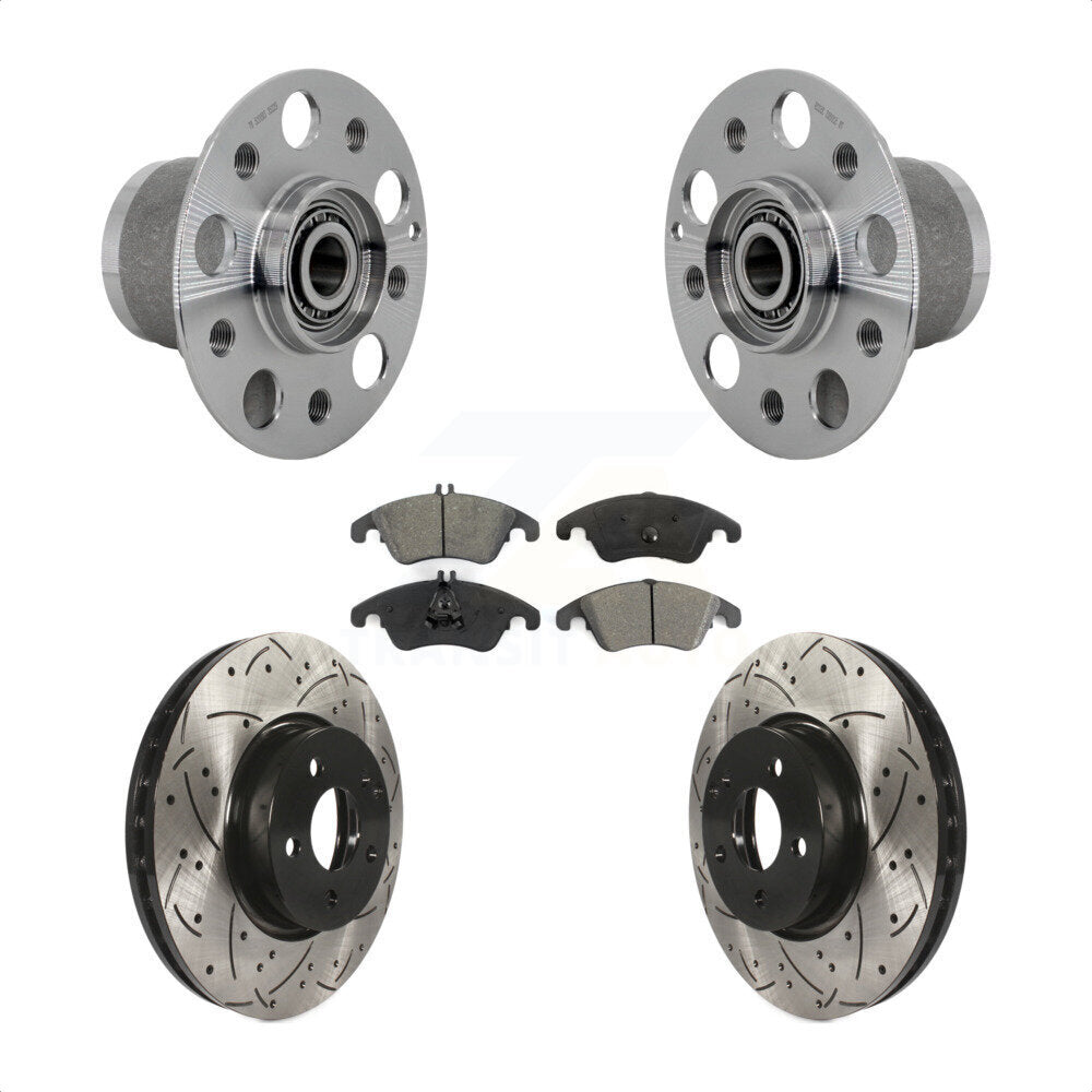 Front Hub Bearing Drill Slot Brake Rotor Pads Kit For Mercedes-Benz C300 E350 C350 SLC300 KBB-131481