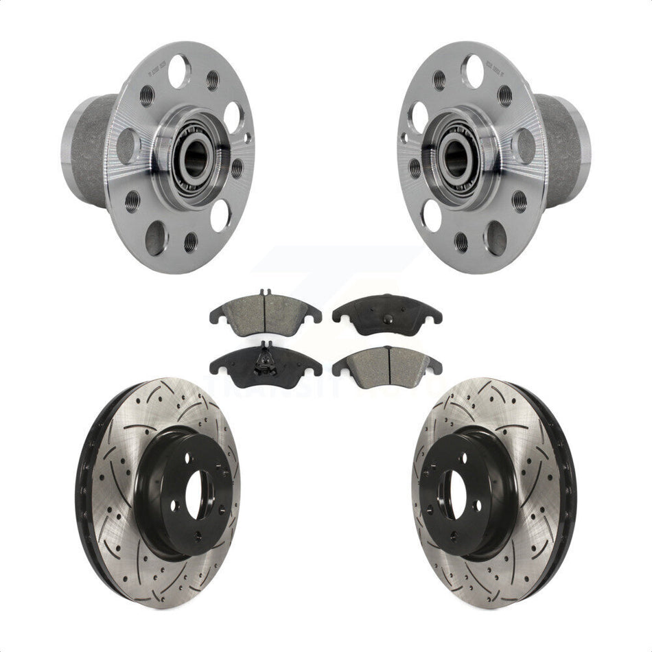 Front Hub Bearing Drill Slot Brake Rotor Pads Kit For Mercedes-Benz C300 E350 C350 SLC300 KBB-131481