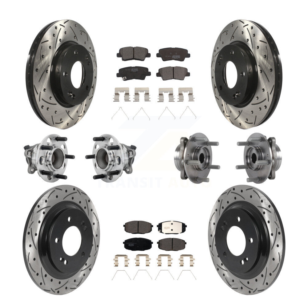 Front Rear Hub Bearing Coated Disc Brake Rotor And Pads Kit (10Pc) For Hyundai Elantra GT KBB-131499