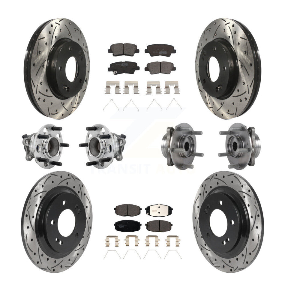 Front Rear Hub Bearing Coated Disc Brake Rotor And Pads Kit (10Pc) For Hyundai Elantra GT KBB-131499