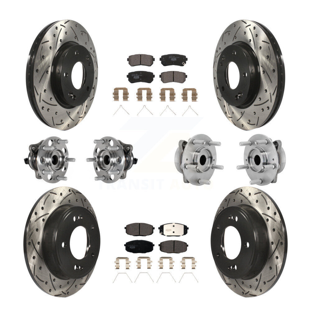 Front Rear Hub Bearings Coated Disc Brake Rotors And Pads Kit (10Pc) For Hyundai Kona KBB-131501