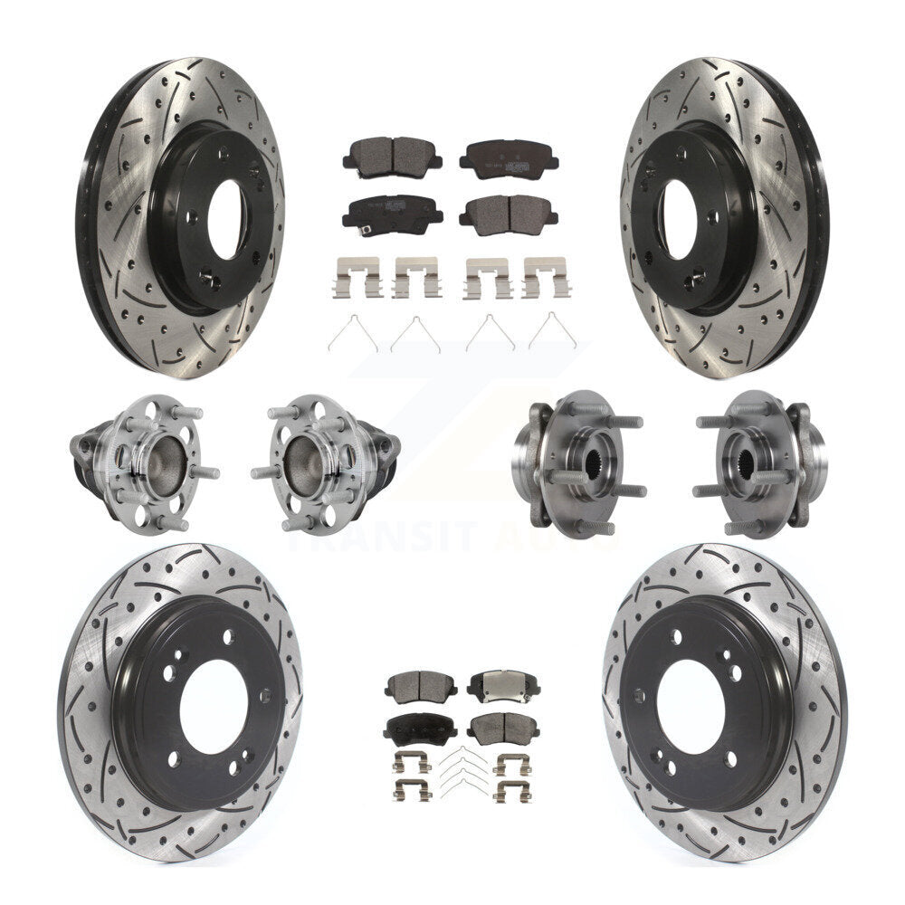 Front Rear Hub Bearings Coated Disc Brake Rotors And Pads Kit (10Pc) For Hyundai Veloster KBB-131502