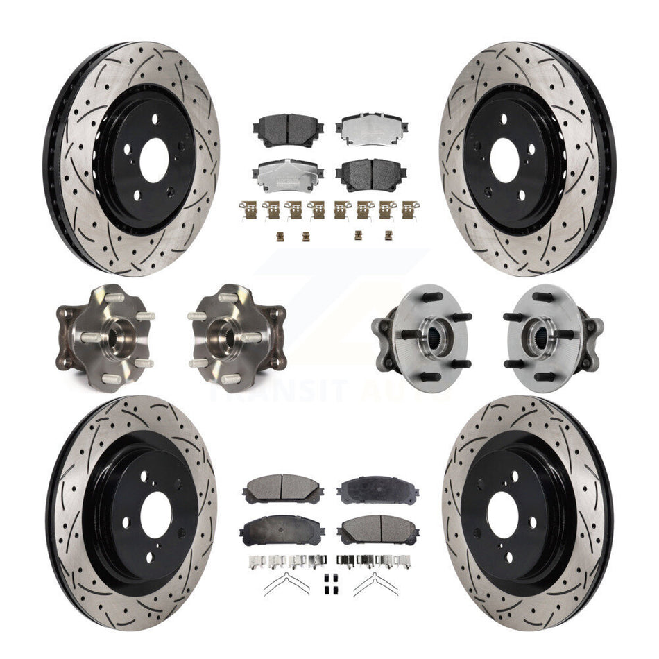 Front Rear Hub Bearing Coated Brake Rotor Pads Kit (10Pc) For 2021-2023 Toyota Sienna AWD KBB-131523