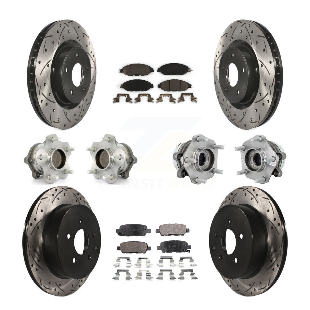 Front Rear Hub Bearing Coated Disc Brake Rotors And Pads Kit (10Pc) For Nissan Murano FWD KBB-131527