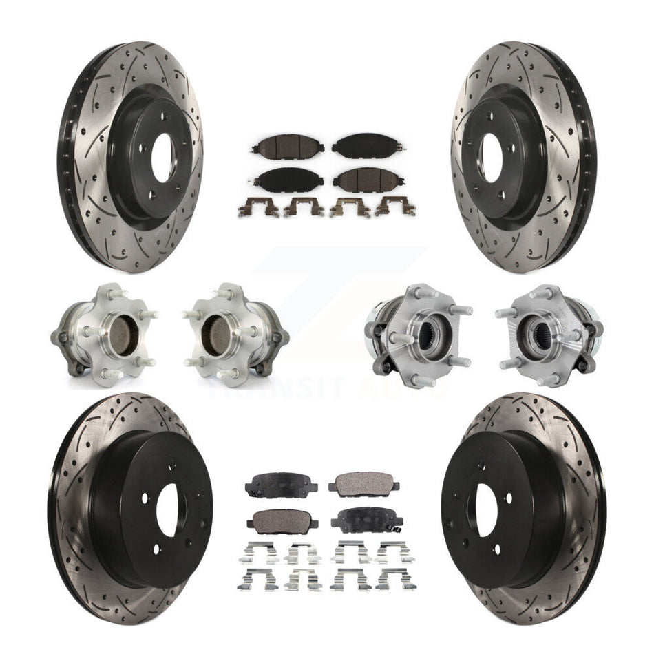 Front Rear Hub Bearing Coated Disc Brake Rotors And Pads Kit (10Pc) For Nissan Murano FWD KBB-131527