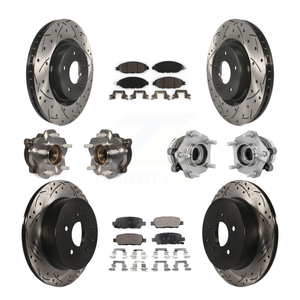 Front Rear Hub Bearing Coated Disc Brake Rotors And Pads Kit (10Pc) For Nissan Murano AWD KBB-131528