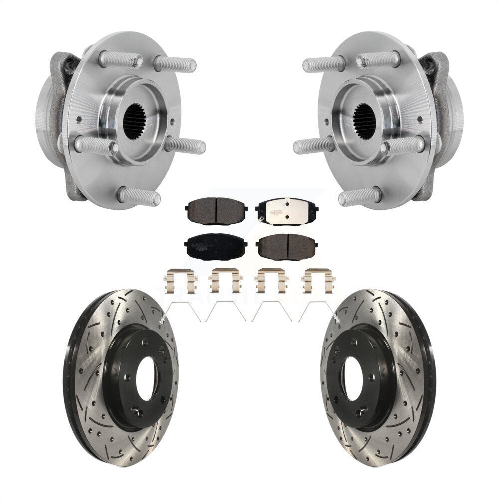 Front Hub Bearing Assembly Drilled Slot Brake Rotor & Pad Kit For Hyundai Kona Kia Seltos KBB-131531