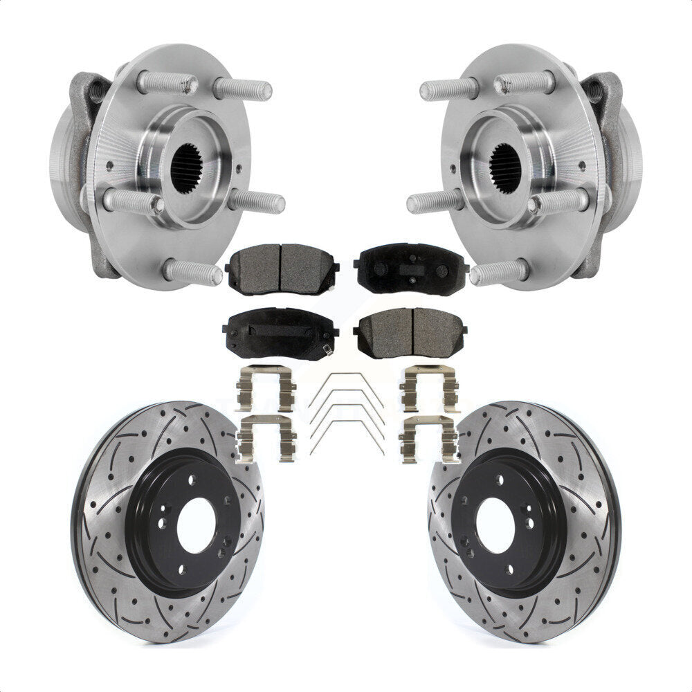 Front Hub Bearing Assembly Drilled Slot Brake Rotor & Pad Kit For Hyundai Kona Kia Seltos KBB-131532