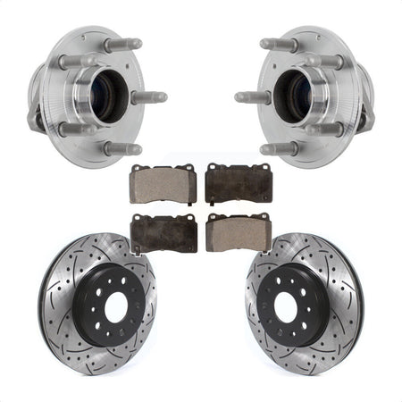 Front Hub Bearing Drilled Slot Brake Rotor Pads Kit For Chevrolet Camaro Cadillac CTS CT6 KBB-131536