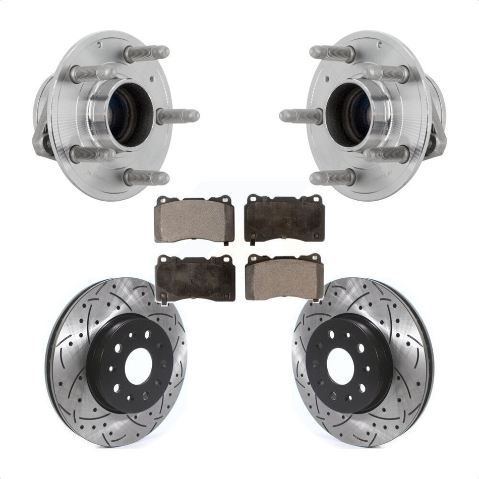 Front Hub Bearing Drilled Slot Brake Rotor Pads Kit For Chevrolet Camaro Cadillac CTS CT6 KBB-131536