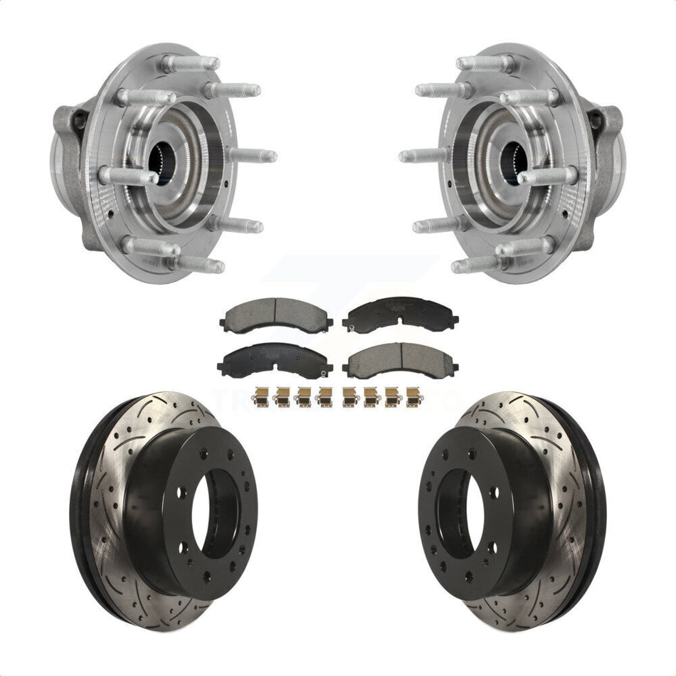 Front Hub Bearing Drill Slot Brake Rotor Pad Kit For GMC Chevrolet Silverado 2500 HD 3500 KBB-131540
