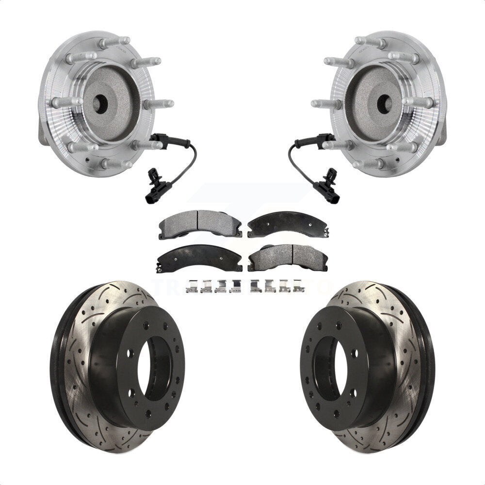 Front Hub Bearing Drilled Slot Brake Rotor Pads Kit For GMC Chevrolet Sierra 2500 HD 3500 KBB-131546