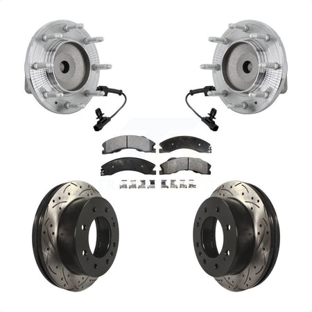 Front Hub Bearing Drilled Slot Brake Rotor Pads Kit For GMC Chevrolet Sierra 2500 HD 3500 KBB-131546