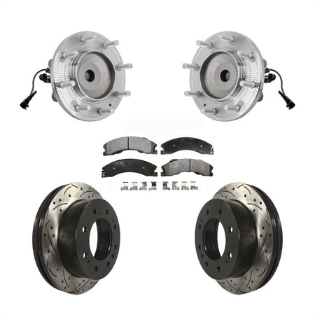 Front Hub Bearing Drilled Slot Brake Rotor & Pad Kit For GMC Sierra 3500 HD Chevrolet RWD KBB-131547