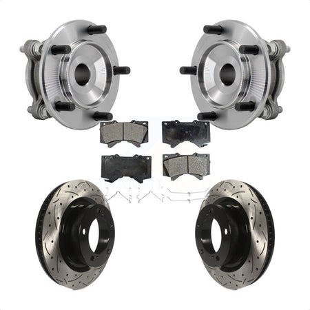 Front Hub Bearing Assembly Drilled Slot Brake Rotor Pad Kit For Toyota Tundra Sequoia RWD KBB-131549