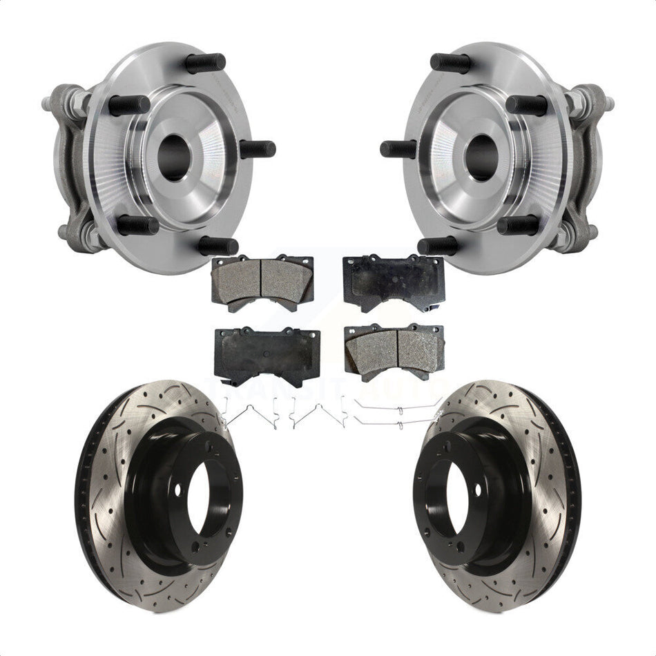 Front Hub Bearing Assembly Drilled Slot Brake Rotor Pad Kit For Toyota Tundra Sequoia RWD KBB-131549