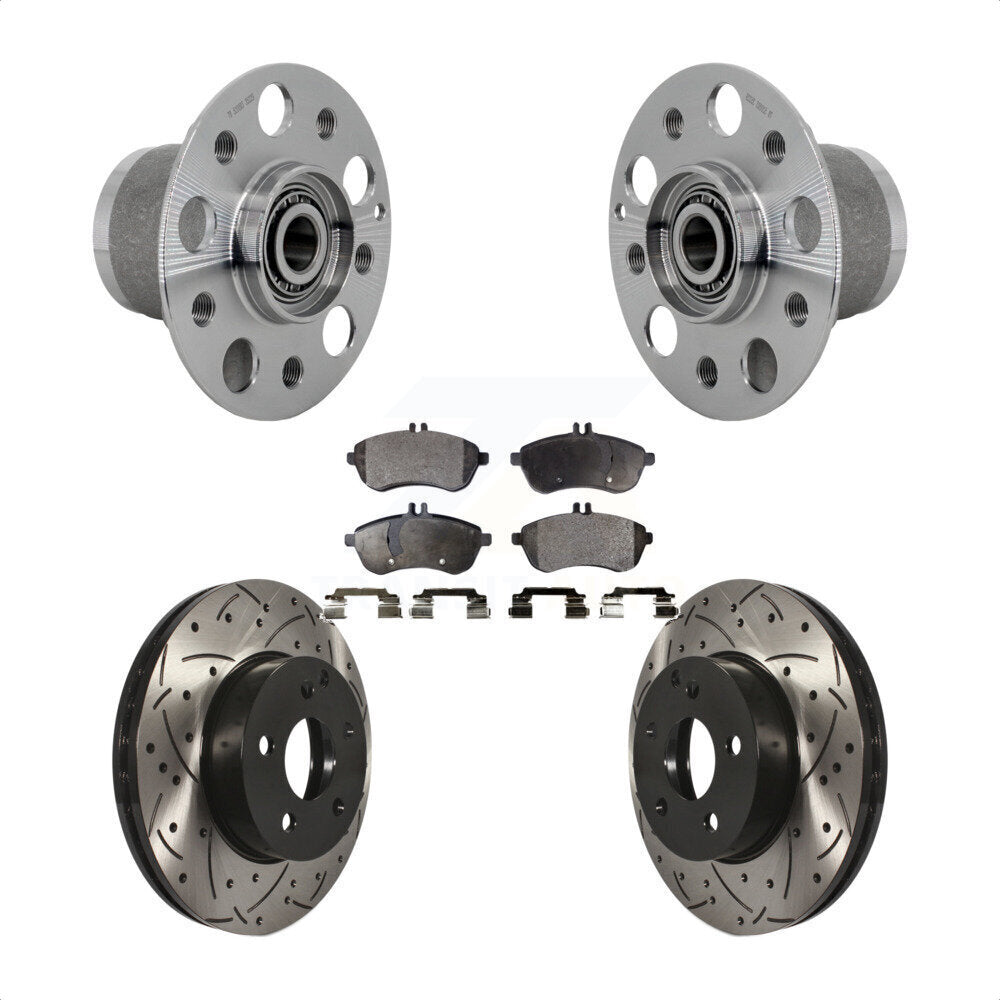Front Hub Bearing Assembly Drilled Slot Brake Rotor & Pad Kit For Mercedes-Benz C300 C250 KBB-131552
