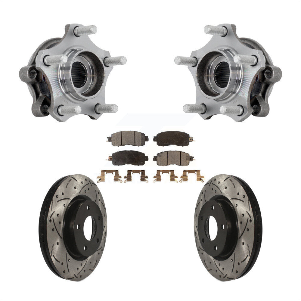 Front Hub Bearing Assembly Drilled Slot Brake Rotor & Pad Kit For 2019-2023 Nissan Altima KBB-131554