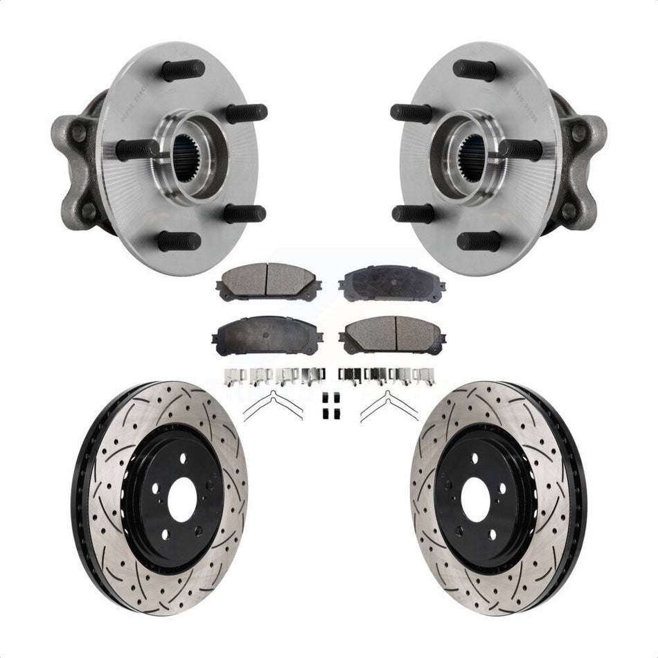 Front Hub Bearing Assembly Drilled Slot Brake Rotor & Pad Kit For 2021-2023 Toyota Sienna KBB-131558