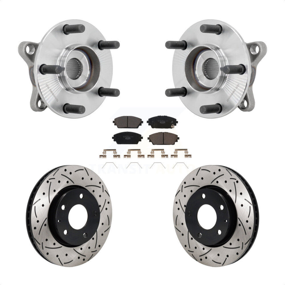 Front Hub Bearing Assembly Coat Drill Slot Brake Rotor Pads Kit For 2021-2022 Mazda 3 FWD KBB-131559