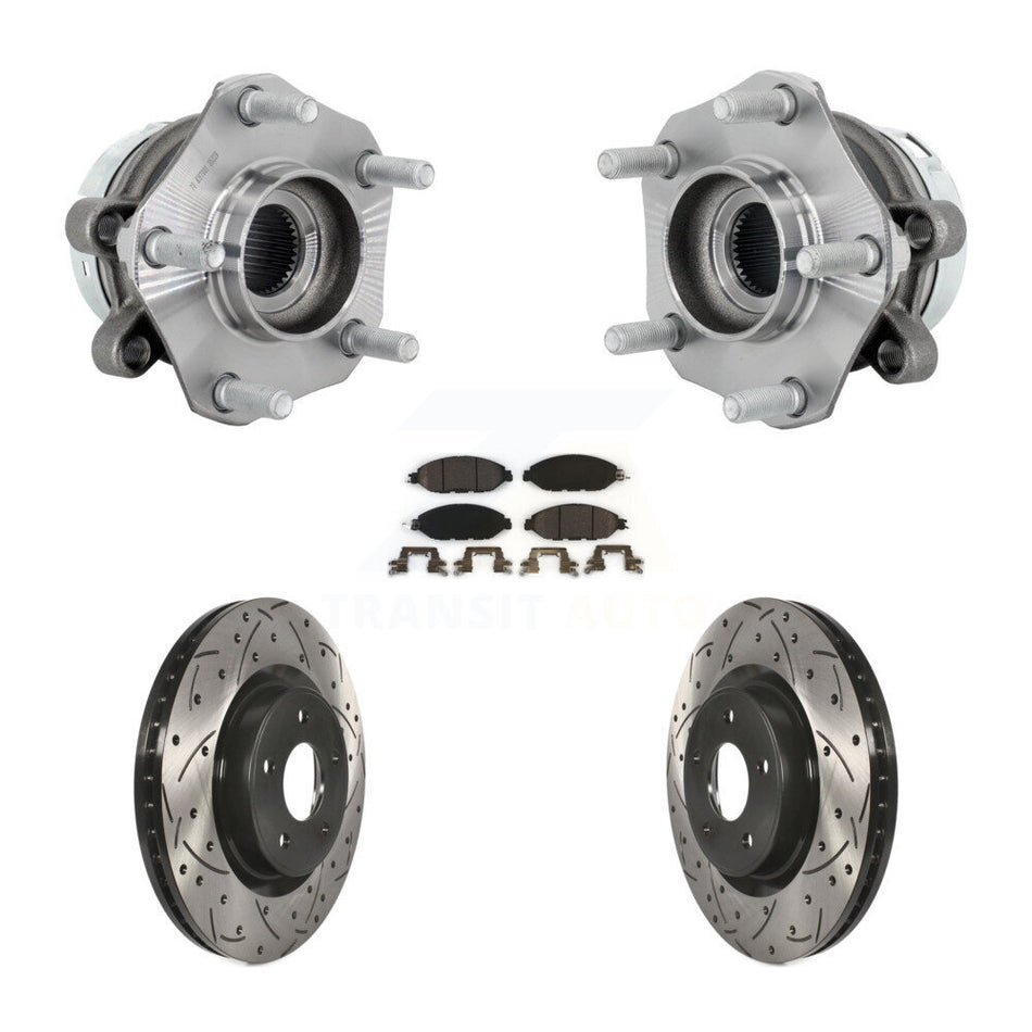 Front Hub Bearing Assembly Coated Drilled Slotted Brake Rotor & Pad Kit For Nissan Murano KBB-131565